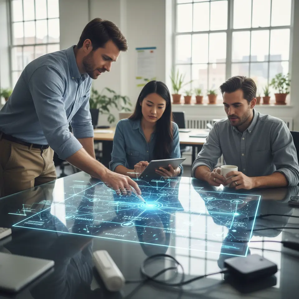 A high-level network diagram illustrating health network infrastructure: hospitals, outpatient clinics and telehealth hubs linked via high-speed broadband, secure VPN tunnels, edge computing nodes and cloud services, with arrows showing real-time data flows of imaging files and patient records